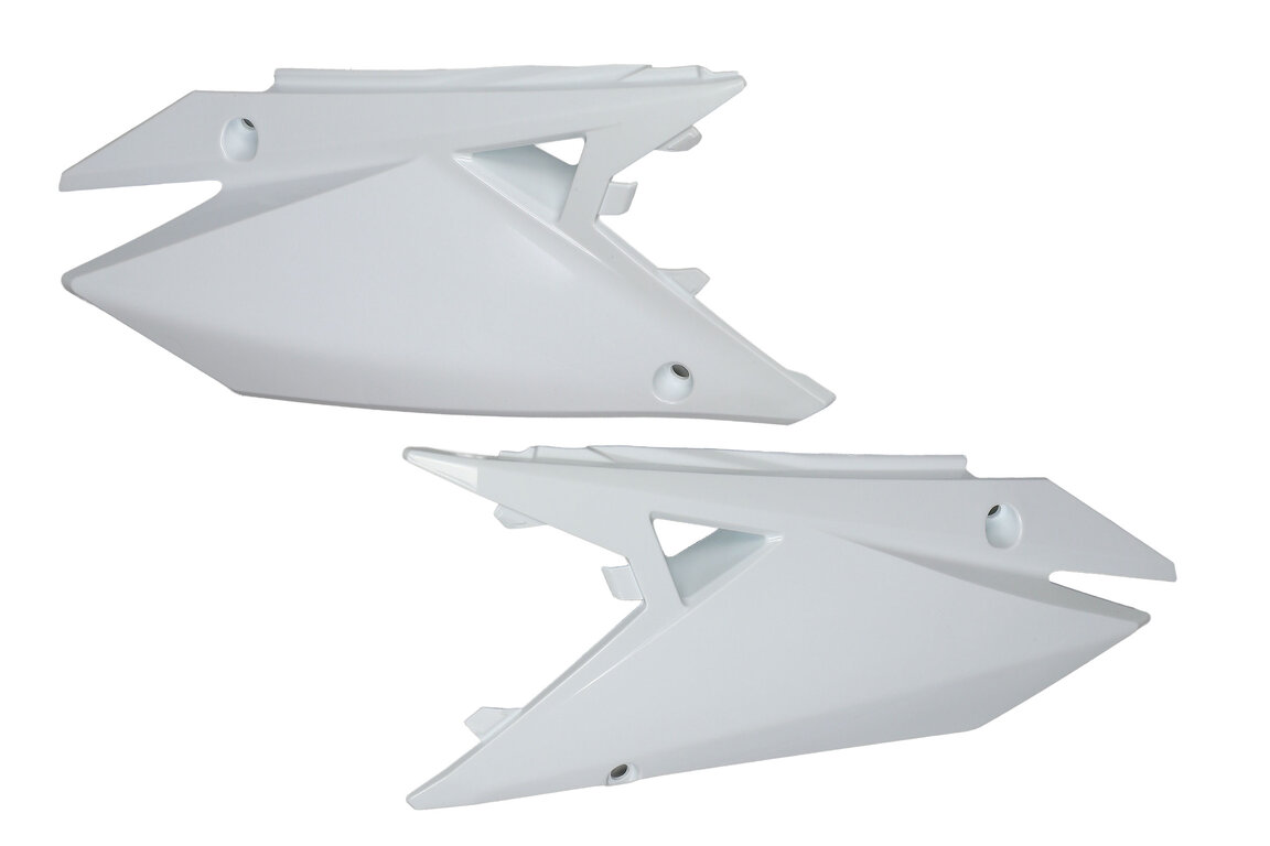 UFO White Side Number Plates for Suzuki: RMZ250 (2019-2026), RMZ450 (2018-2026)