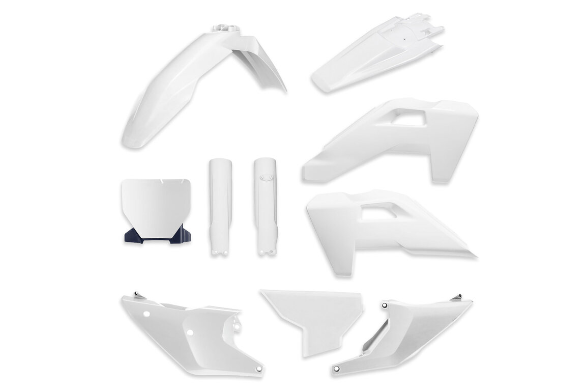 Polisport White with Forks Plastic Kit for Husqvarna: FC250 (2025, 2027), FC350 (2025-2027), FC350 Heritage (2025), FC450 (2025-2027), FX350 (2025-2027), FX350 Heritage (2025), FX450 (2027), TC (2025), TC 150 (2025), TC125 (2025-2027), TC150 Heritage (2025), TC250 (2025-2027), TC25...and more