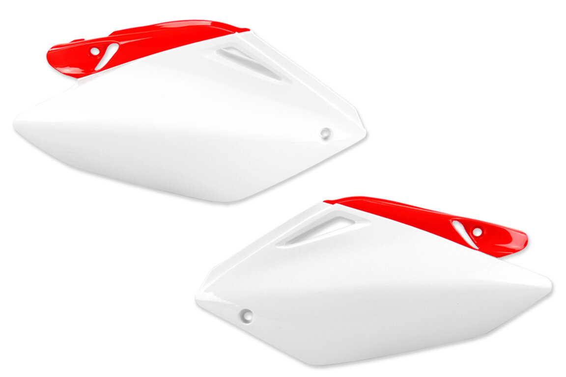 Polisport White / Red Side Number Plates for Honda: CRF250R (2004-2005)