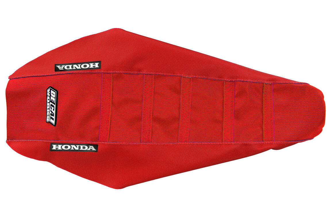 DeCal Works Red Red Red with Honda logo Gripper Ribbed Seat Covers for Honda: CRF450R (2027), CRF450R HRC Works Edition (2027)