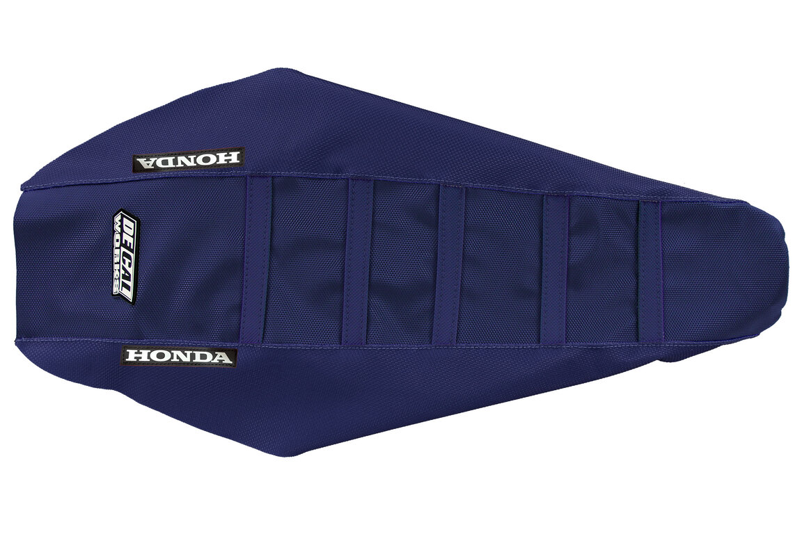 DeCal Works Navy Navy Navy with Honda logo Gripper Ribbed Seat Covers for Honda: CRF450R (2027), CRF450R HRC Works Edition (2027)