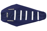 DeCal Works Navy Navy White with Honda logo Gripper Ribbed Seat Covers for Honda: CRF450R (2027), CRF450R HRC Works Edition (2027)