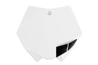 UFO White Front Number Plate for KTM: SMR450 (2008), SX125 (2007-2012), SX144 (2007-2008), SX150 (2009-2012), SX250 (2007-2012), SXF250 (2007-2012), SXF350 (2011-2012), SXF450 (2007-2012), SXF505 (2007-2008), XC150 (2011-2012), XC200 (2008-2010), XC250 (2008-2012), XC300 ...and more