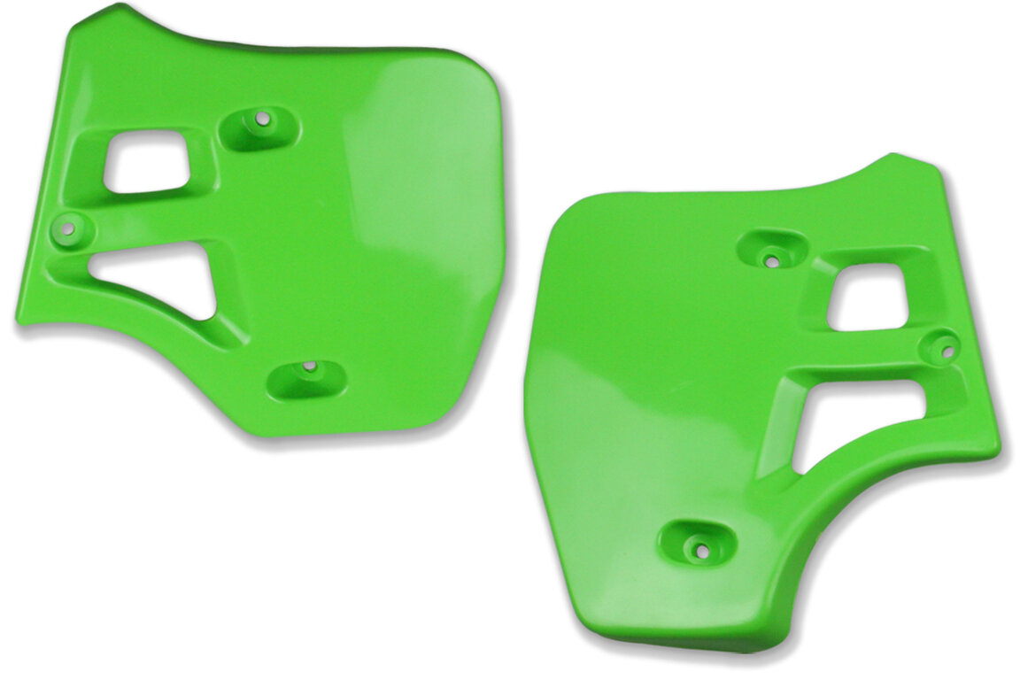 UFO Green Radiator Shroud Set for Kawasaki: KX250 (1988-1989), KX500 (1988-2004)