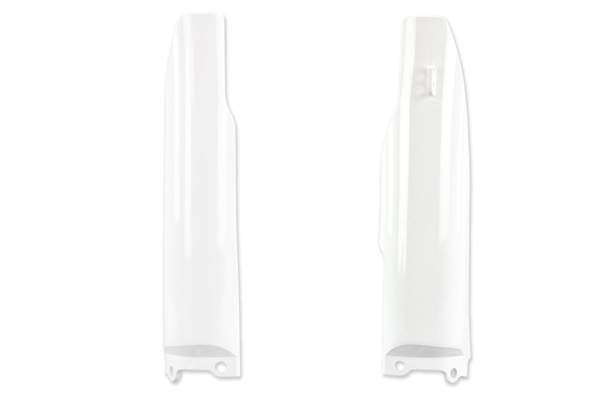 Polisport White Lower Fork Guards for Kawasaki: KX125 (2004-2007), KX250 (2004-2006), KX250F (2004-2005), Suzuki: RMZ250 (2004-2006)