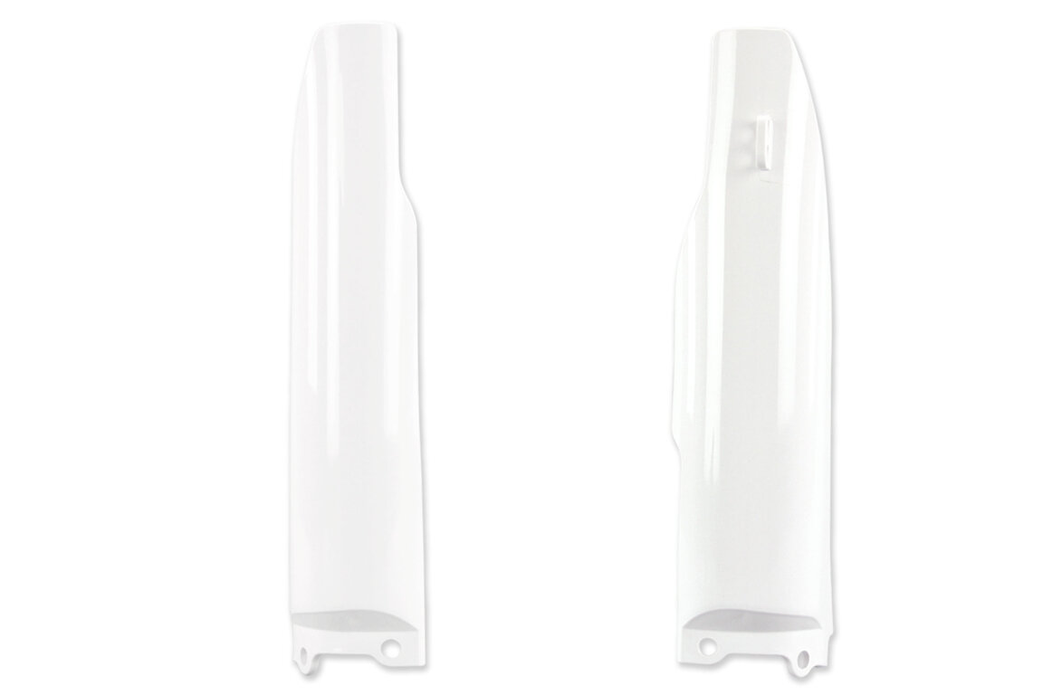 Polisport White Lower Fork Guards for Kawasaki: KX125 (2004-2007), KX250 (2004-2007), KX250F (2004-2005), Suzuki: RMZ250 (2004-2006)