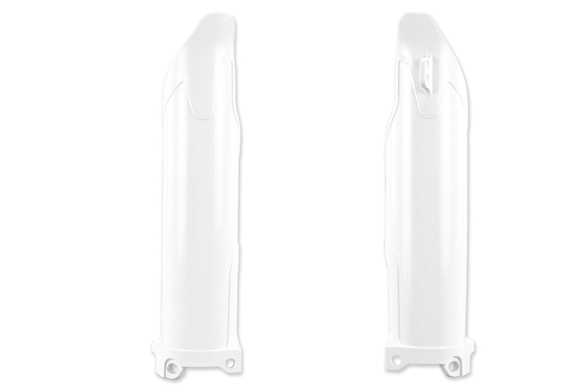 Polisport White Lower Fork Guards for Kawasaki: KLX300R (2020-2025), KX250F (2009-2026), KX250F 50th Anniversary Edition (2024), KX250X (2022-2026), KX250XC (2021), KX450F (2009-2026), KX450F 50th Anniversary Edition (2024), KX450SR (2022-2026), KX450X (2022-2026), KX450XC (2021)