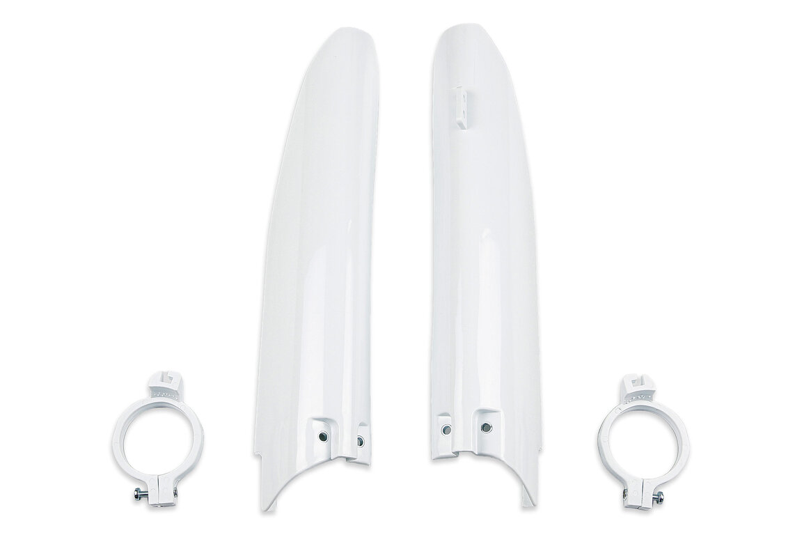 UFO White Lower Fork Guards for Suzuki: RM125 (2004-2006), RM250 (2004-2006)
