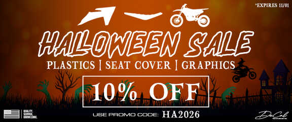 Halloween Sale!   Save 10% on Number Plate Backgrounds, Graphics Kits and Seat Covers.  Use Promo Code HA2026