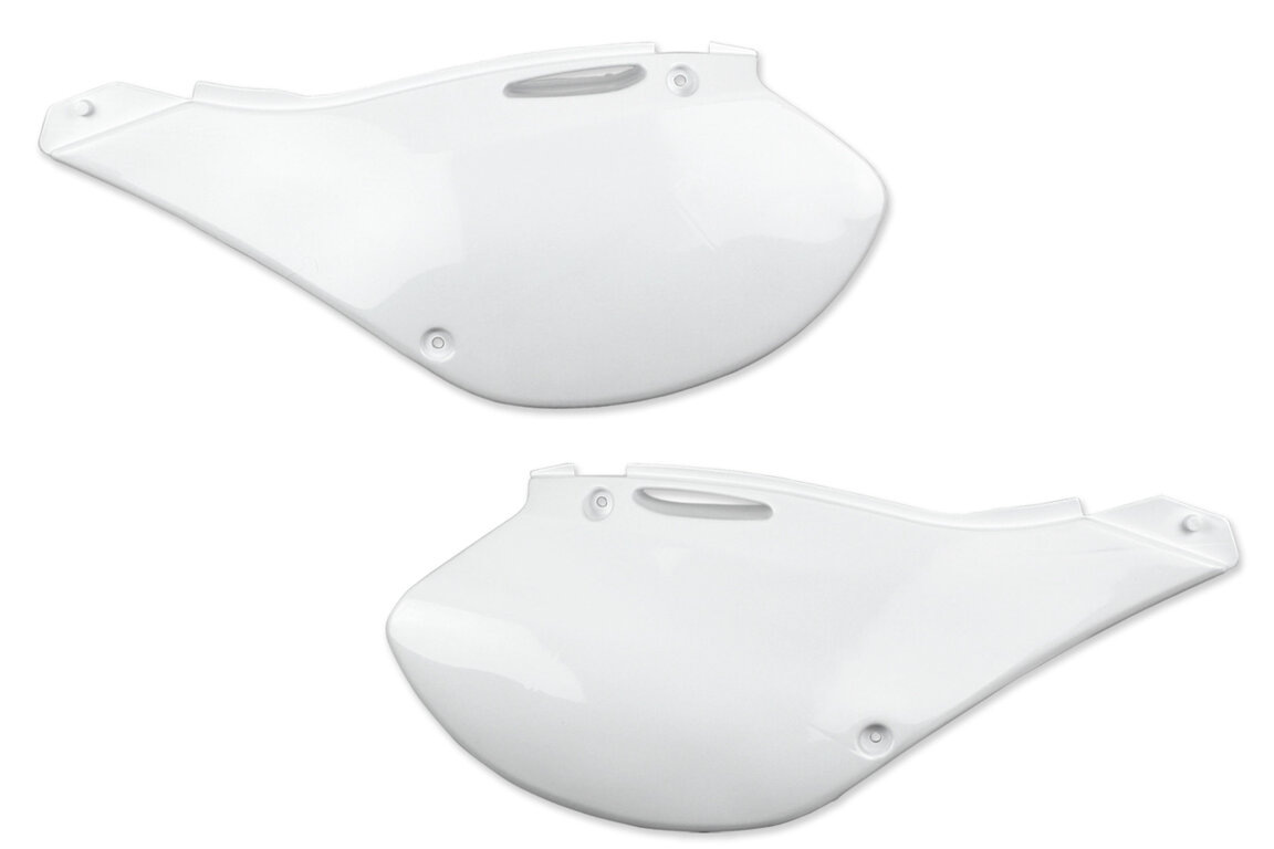 UFO White Side Number Plates for Kawasaki: KX125 (1999-2002), KX250 (1999-2002)