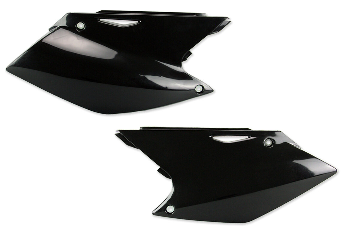 UFO Black Side Number Plates for Kawasaki: KX250F (2004-2005), Suzuki: RMZ250 (2004-2006)