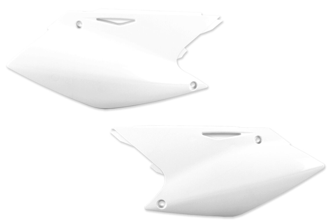 Polisport White Side Number Plates for Kawasaki: KX250F (2004-2005), Suzuki: RMZ250 (2004-2006)
