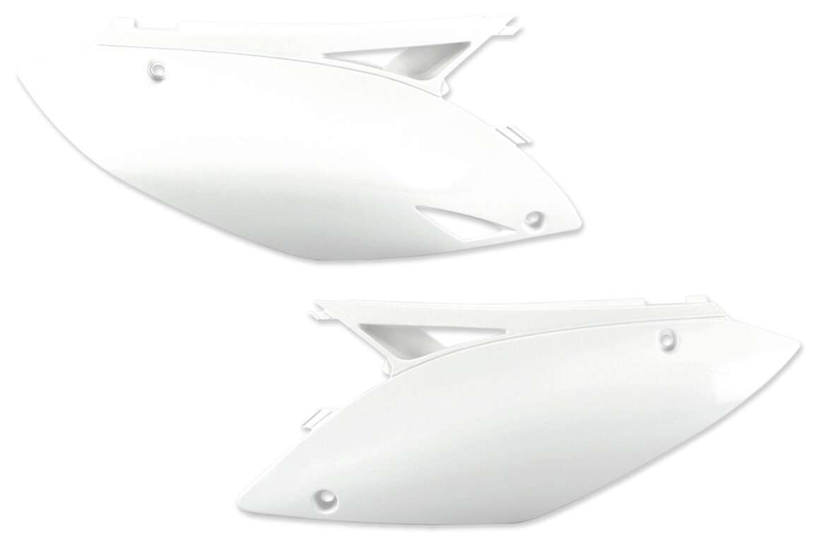 UFO White Side Number Plates for Kawasaki: KX250F (2009-2012), KX450F (2009-2011)