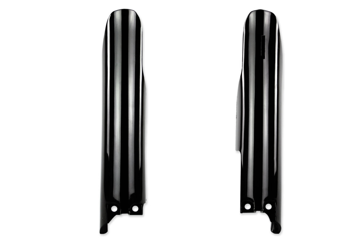 UFO Black Lower Fork Guards for Suzuki: RM125 (2007-2008), RM250 (2004-2008), RMZ250 (2007-2026), RMZ450 (2007-2026)