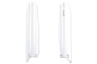 UFO White Lower Fork Guards for Suzuki: RM125 (2007-2008), RM250 (2004-2008), RMZ250 (2007-2026), RMZ450 (2007-2026)