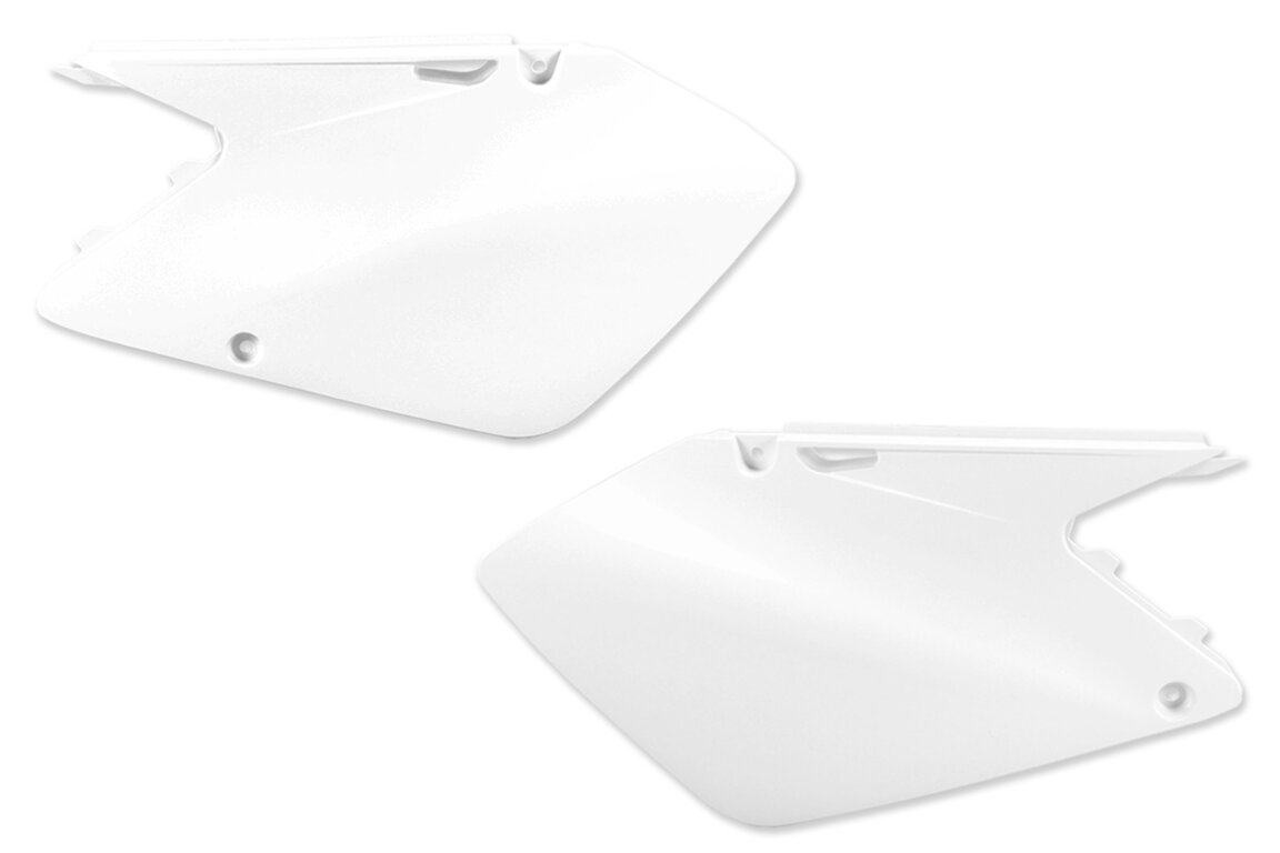 UFO White Side Number Plates for Suzuki: RM125 (2001-2008), RM250 (2001-2008)