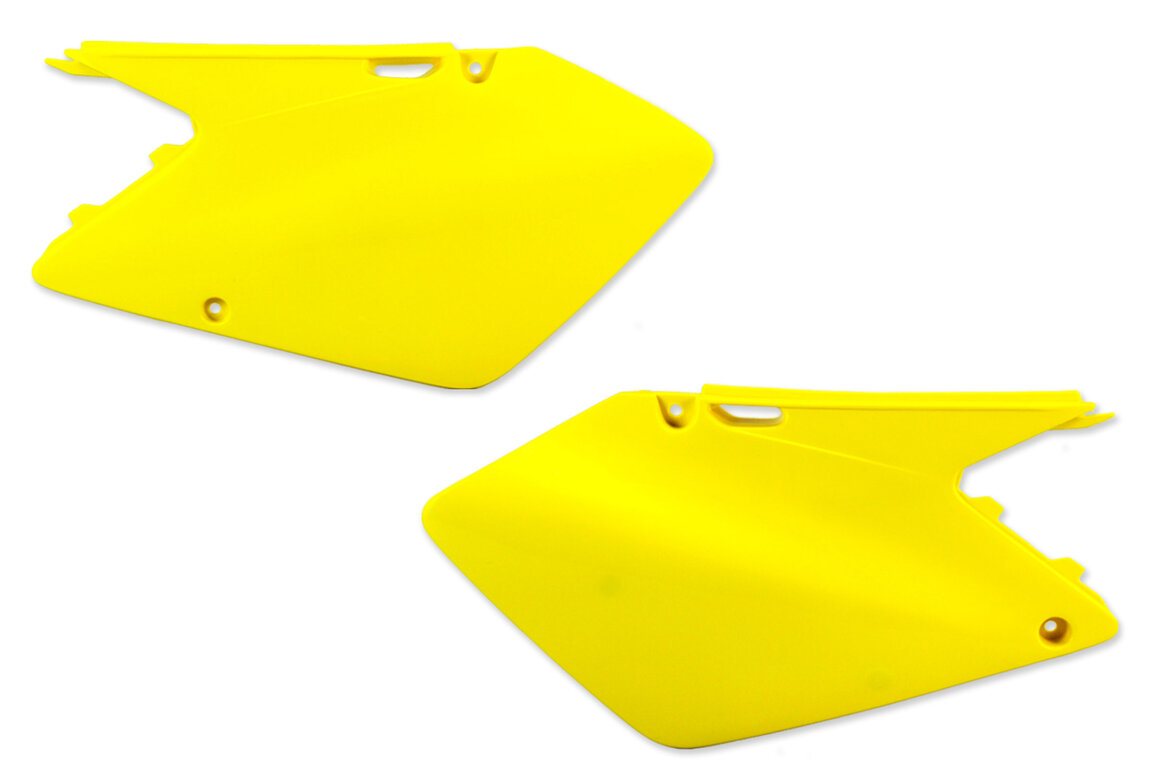 UFO Yellow Side Number Plates for Suzuki: RM125 (2001-2008), RM250 (2001-2008)