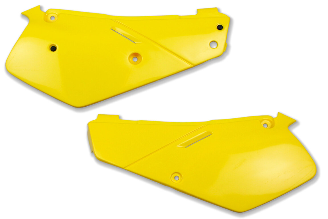 UFO Yellow Restyled Side Number Plates for Suzuki: RM80 (1986-1989, 1991-1999)