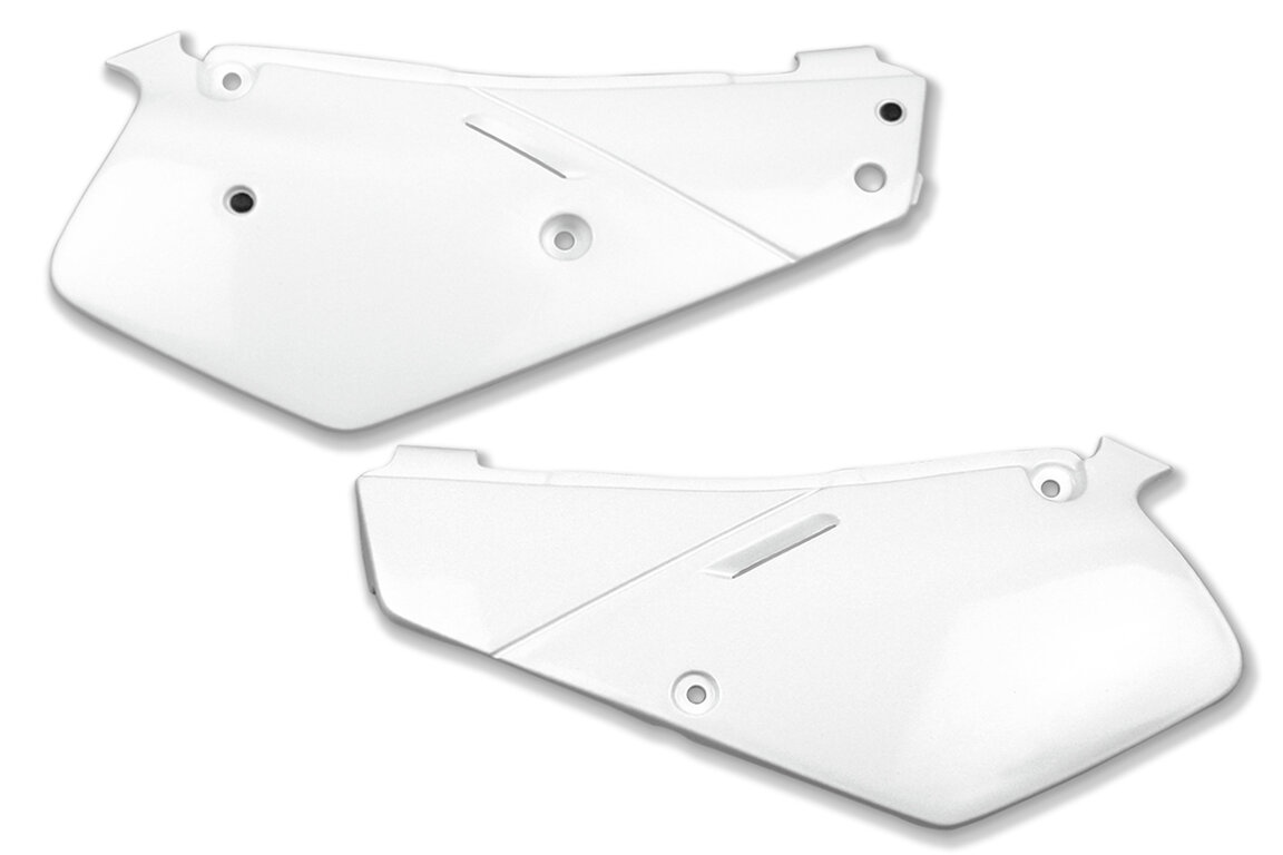 UFO White Restyled Side Number Plates for Suzuki: RM80 (1986-1989, 1991-1999)