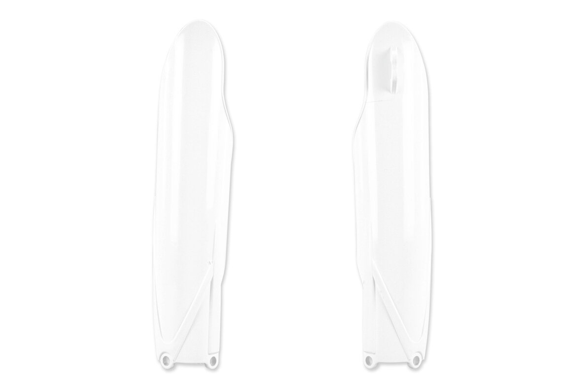 Polisport White Lower Fork Guards for Yamaha: YZ125 (2015-2026), YZ125X (2020-2026), YZ250 (2015-2026), YZ250F (2010-2023), YZ250FX (2015-2024), YZ250X (2016-2026), YZ450F (2010-2022), YZ450FX (2016-2023)