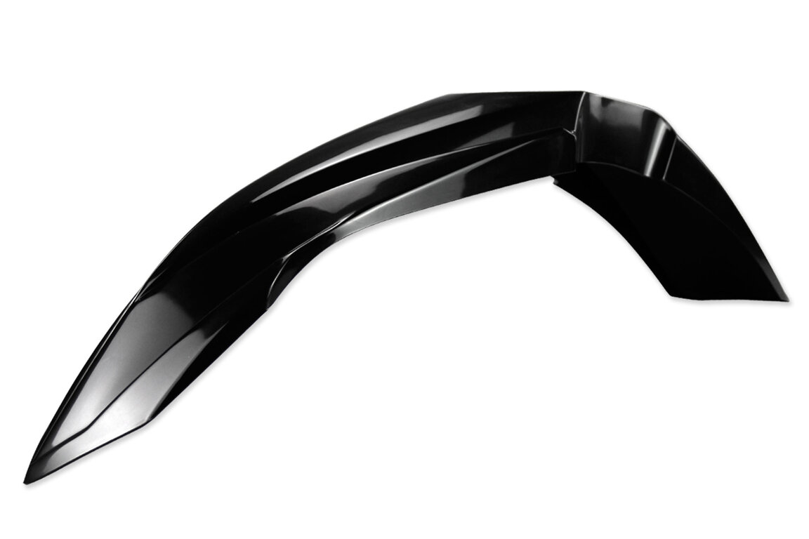 UFO Black Front Fender for Yamaha: WR250F (2012-2013, 2015-2019), WR450F (2012-2023), YZ125 (2002-2021), YZ125X (2020-2022), YZ250 (2002-2021), YZ250F (2010-2018), YZ250FX (2015-2019), YZ250X (2016-2022), YZ450F (2010-2017), YZ450FX (2016-2018)