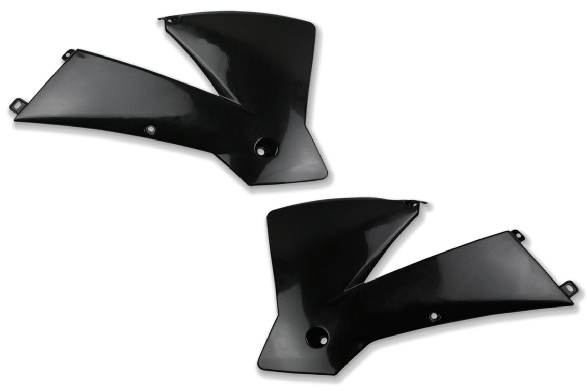 UFO Black Radiator Shroud Set for KTM: EXC125 (2004), EXC200 (2003-2004), EXC250 (2003-2004), EXC300 (2003-2004), EXC400 (2003-2004), EXC450 (2003-2004), EXC525 (2003), MXC200 (2003), MXC300 (2003-2004), SX125 (2001-2004), SX200 (2003-2004), SX250 (2001-2004), SX380 (2002-...and more