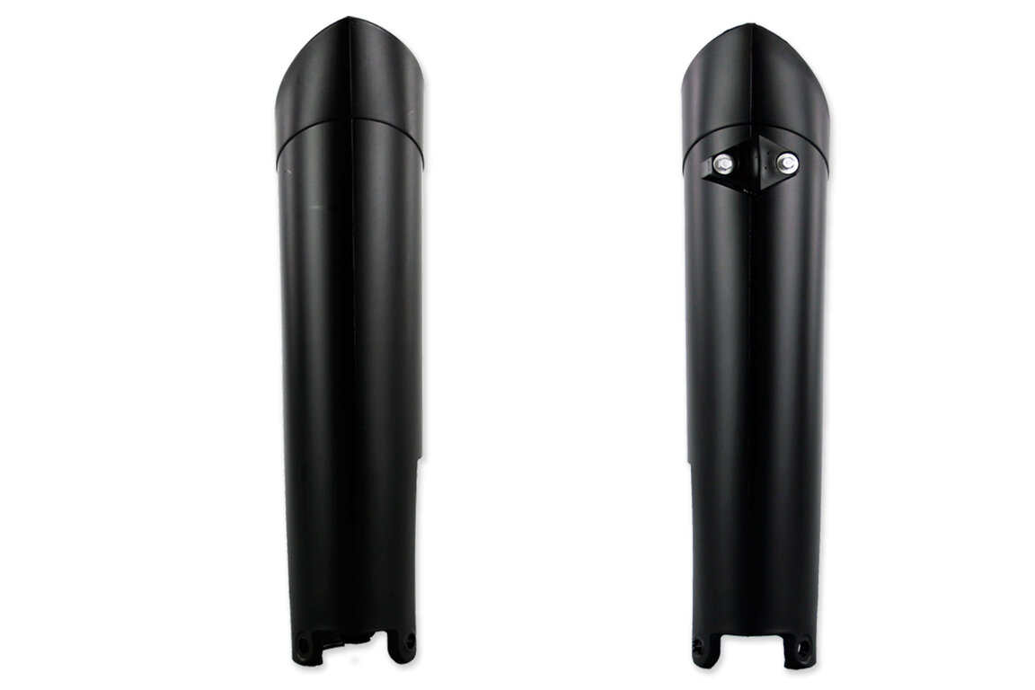 UFO Black Lower Fork Guards for KTM: EXC125 (2008, 2012-2013), EXC200 (2008, 2012-2013), EXC250 (2012-2013), EXC250F (2008-2013), EXC300 (2008-2010, 2012-2013), EXC350F (2012-2015), EXC400 (2011), EXC450 (2008-2010, 2012-2015), EXC500 (2012-2015), EXC525 (2008), SX125 (2...and more