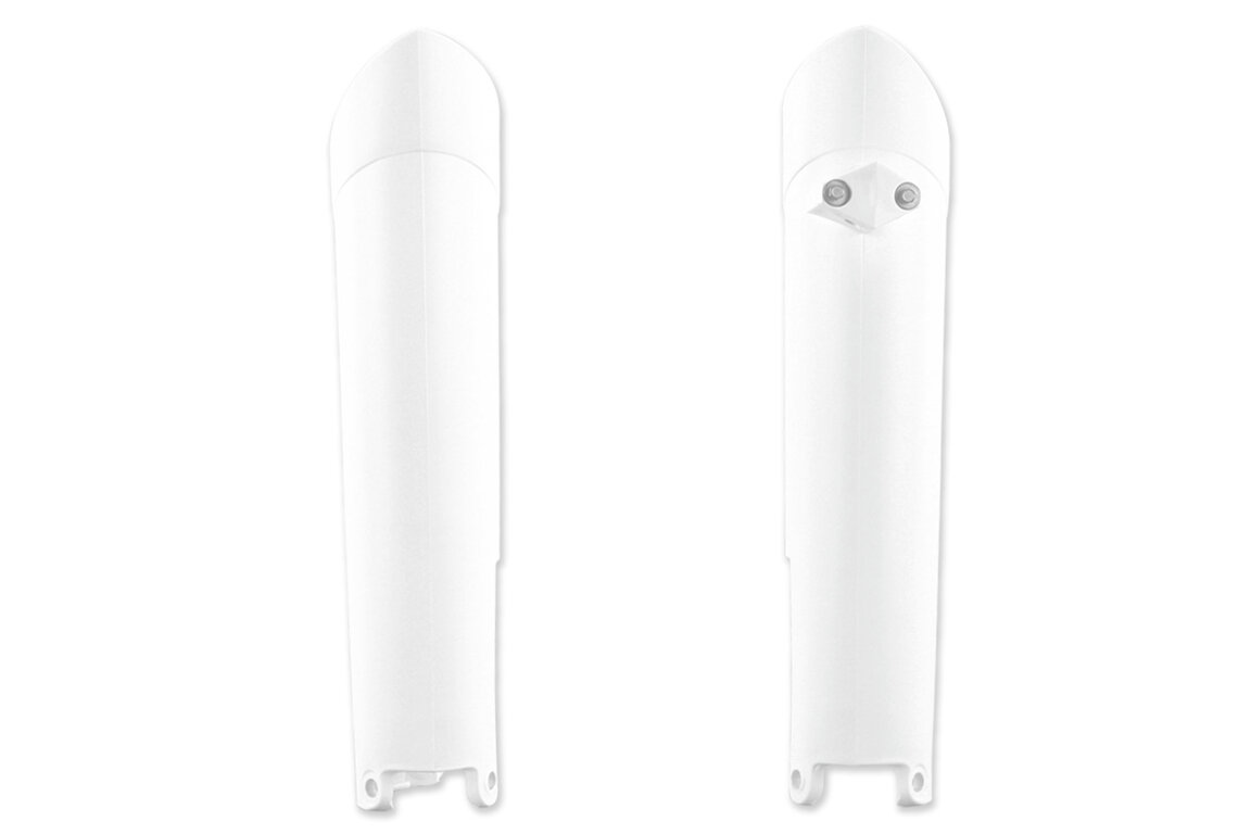 Polisport White Lower Fork Guards for KTM: EXC125 (2008, 2012-2013), EXC200 (2008, 2012-2013), EXC250 (2012-2013), EXC250F (2008-2013), EXC300 (2008-2010, 2012-2013), EXC350F (2012-2015), EXC400 (2011), EXC450 (2008-2010, 2012-2015), EXC500 (2012-2015), EXC525 (2008), SX125 (2...and more