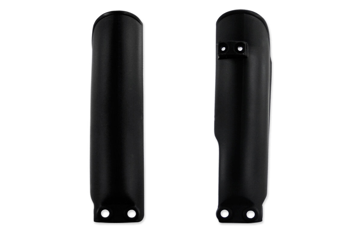 UFO Black Lower Fork Guards for GasGas: MC50 (2021-2027), MC65 (2021-2023), MC-E 3 (2023-2024), MC-E 5 (2021-2025), Husqvarna: EE-3 (2023-2024), EE-5 (2020-2024), TC50 (2017-2023), TC50 Mini (2023), TC65 (2017-2023), KTM: SX50 (2023), SX50 Jr / Sr (2019-2022), SX50 MINI ...and more