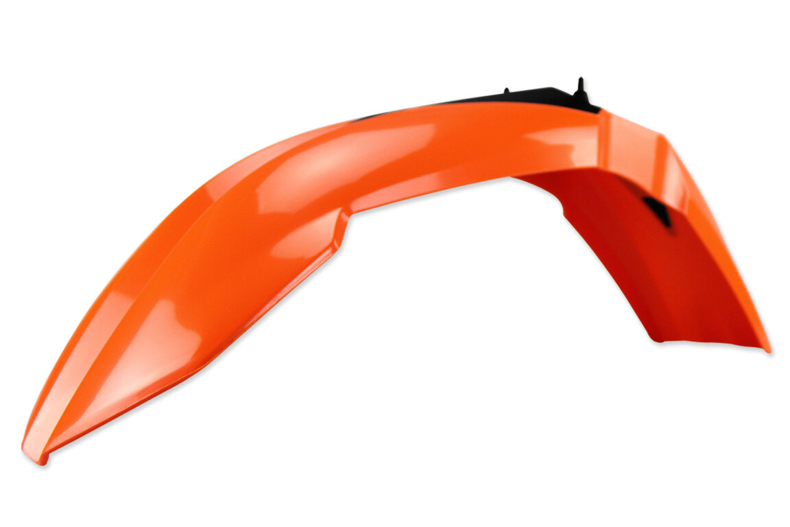 UFO Orange Front Fender for KTM: EXC125 (2008, 2012-2013), EXC200 (2008, 2012-2013), EXC250 (2012-2013), EXC250F (2008-2013), EXC300 (2008-2010, 2012-2013), EXC350F (2012-2013), EXC400 (2011), EXC450 (2008-2013), EXC500 (2012-2013), EXC525 (2008), EXC530R (2008-2011)...and more
