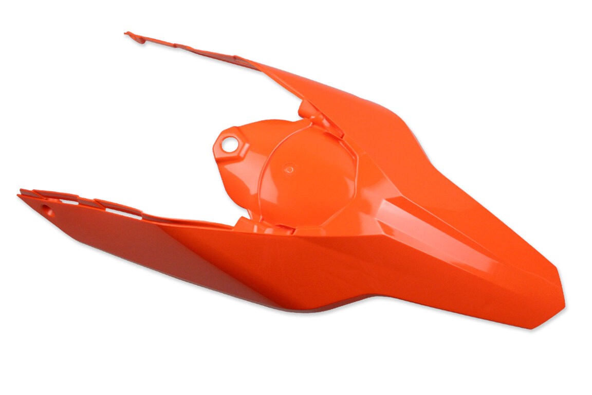 UFO Orange Rear Fender / Side Number Plate for KTM: EXC125 (2008), EXC200 (2008), EXC250F (2008-2011), EXC300 (2008-2010), EXC400 (2011), EXC450 (2008-2010), EXC525 (2008), EXC530R (2008-2011), SX125 (2007-2010), SX144 (2007-2008), SX150 (2009-2010), SX250 (2007-2010), SXF250 (2007-201...and more