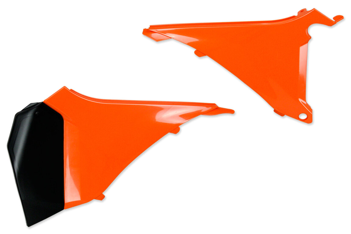 UFO Orange Airbox Covers for KTM: EXC125 (2012-2013), EXC200 (2012-2013), EXC250 (2012-2013), EXC250F (2012-2013), EXC300 (2012-2013), EXC350F (2012-2013), EXC450 (2012-2013), EXC500 (2012-2013), SX125 (2011), SX150 (2011), SX250 (2011), XC150 (2011), XC250 (2011), XC300 (2011)