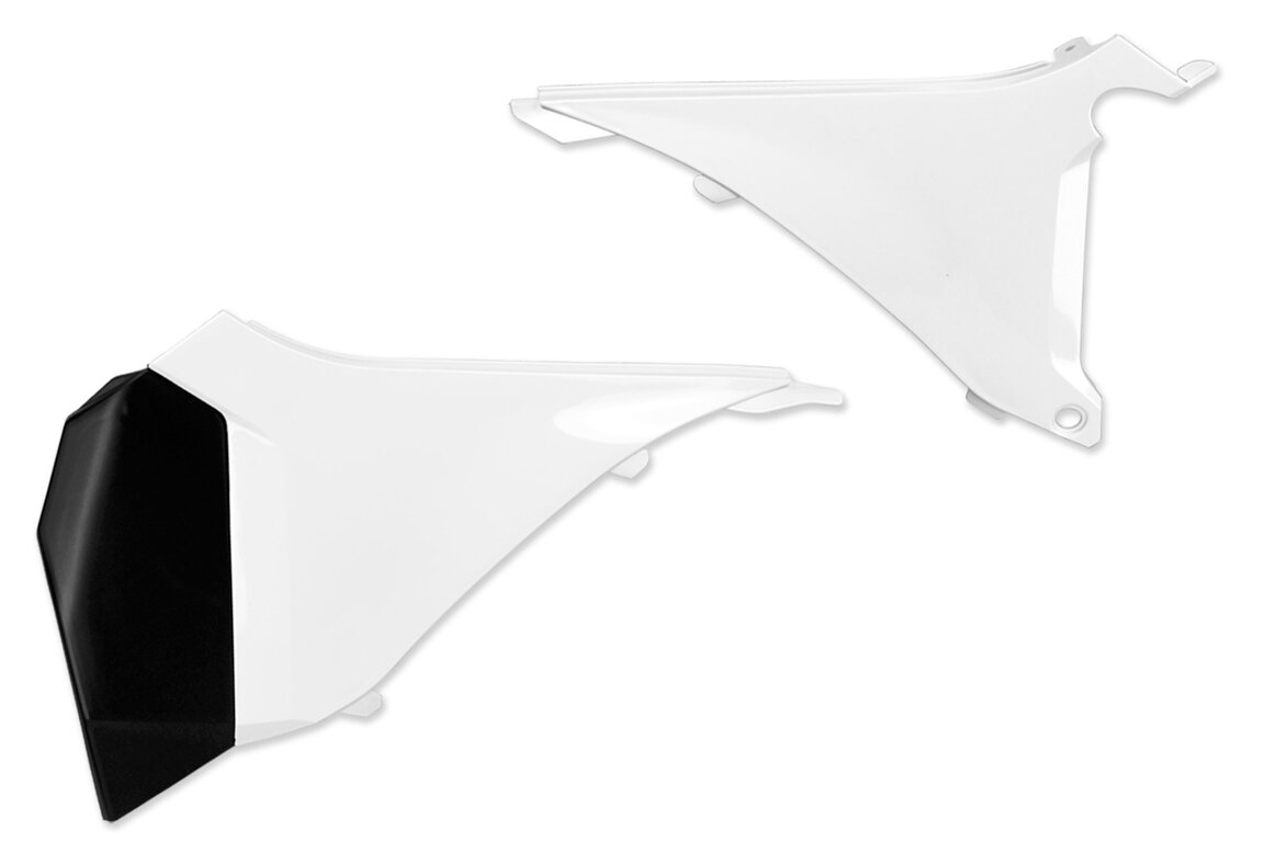 UFO White Airbox Covers for KTM: EXC125 (2012-2013), EXC200 (2012-2013), EXC250 (2012-2013), EXC250F (2012-2013), EXC300 (2012-2013), EXC350F (2012-2013), EXC450 (2012-2013), EXC500 (2012-2013), SX125 (2011), SX150 (2011), SX250 (2011), XC150 (2011), XC250 (2011), XC300 (2011)
