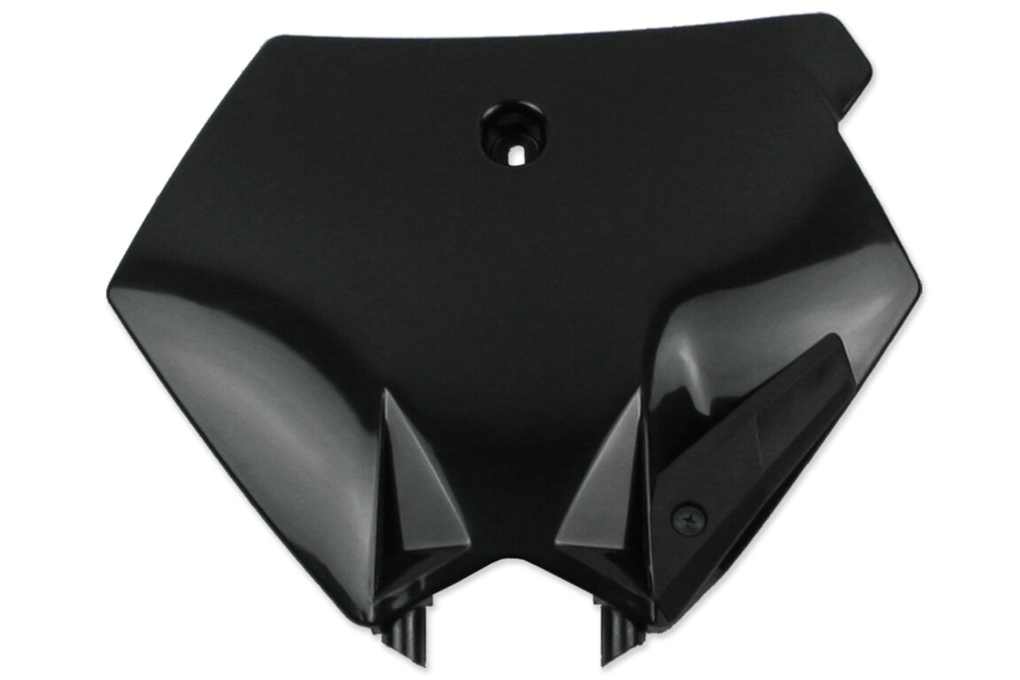 Polisport Black Front Number Plate for KTM: EXC125 (2003-2007), EXC200 (2003-2006), EXC250 (2003-2007), EXC300 (2003-2007), EXC400 (2000-2007), EXC450 (2003-2007), EXC520 (2000-2002), EXC525 (2003-2007), MXC200 (2003), MXC250 (1999-2002), MXC300 (2003-2005), SMR450 (2005-2007),...and more