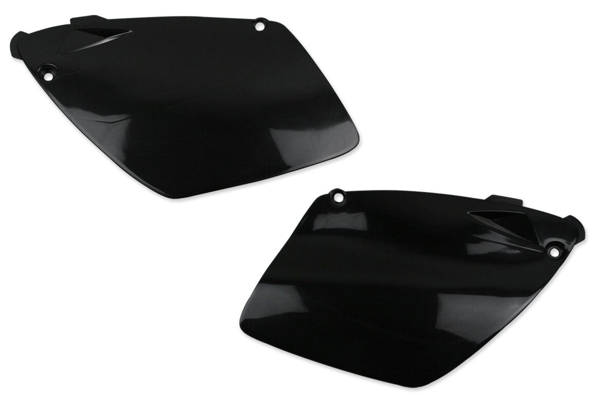 UFO Black Side Number Plates for KTM: EXC200 (1999-2003), EXC250 (1999-2003), EXC300 (1999-2003), EXC380 (1999-2002), EXC400 (2003), EXC450 (2003), EXC525 (2003), MXC200 (1999-2003), MXC250 (1999-2002), MXC300 (1999-2003), MXC380 (1999-2002), MXC400 (1999-2002), MXC520 (2...and more
