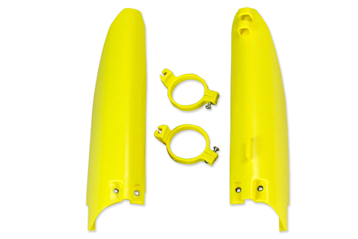 UFO Yellow Lower Fork Guards for Suzuki: RM125 (2001-2003), RM250 (2001-2003)