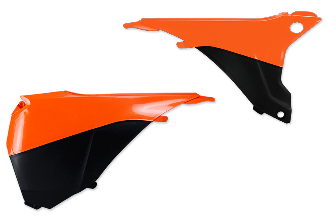 Polisport Orange / Black Airbox Covers for KTM: EXC125 (2016), EXC200 (2016), EXC250 (2016), EXC250F (2014-2016), EXC300 (2014, 2016), EXC350F (2014-2016), EXC450 (2014-2016), EXC500 (2014-2016), XCF250W (2014-2016), XCF350W (2014-2016), XCW200 (2014-2015), XCW250 (2014-2015), XCW3...and more