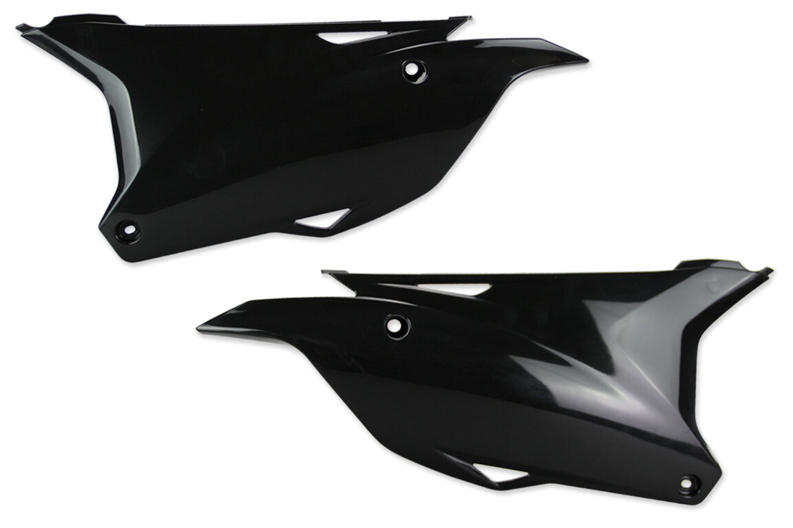 UFO Black Side Number Plates for Kawasaki: KX100 (2014-2021), KX112 (2022-2025), KX85 (2014-2025)