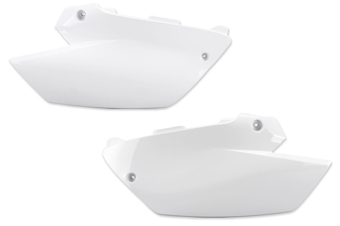 UFO White Restyled Side Number Plates for Yamaha: YZ125 (2002-2014), YZ250 (2002-2014)
