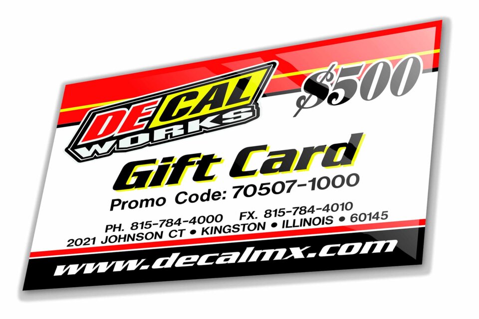 $500 DeCal Works Gift Card are delivered via email the same day as they are ordered. Perfect For Any Occasion.