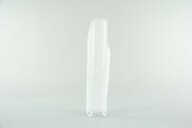 Right Side UFO White Shape w/ dimple Lower Fork Guards replacement plastics for 95-01 Honda CR125, CR250, CR500 dirt bikes.