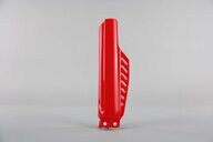 Right Side UFO Red Lower Fork Guards replacement plastics for 03-26 Honda CR85, CRF150 dirt bikes.
