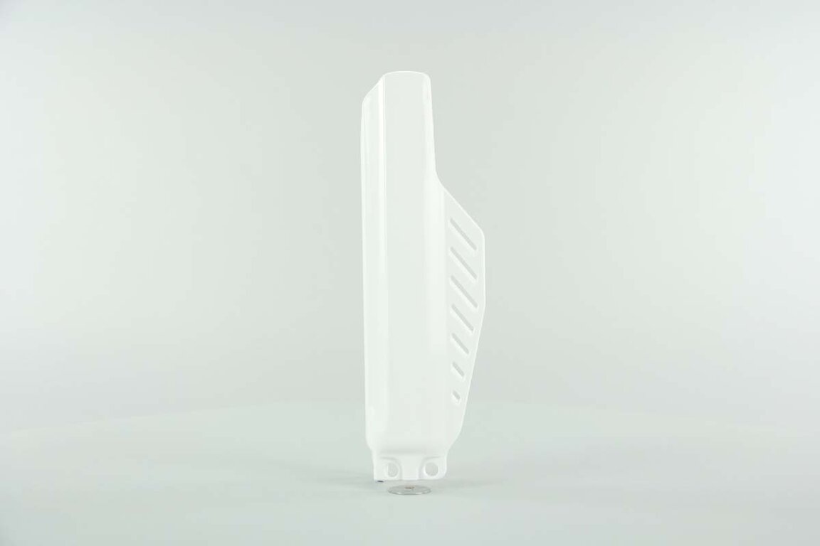 Right Side Polisport White Lower Fork Guards replacement plastics for 03-26 Honda CR85, CRF150 dirt bikes.