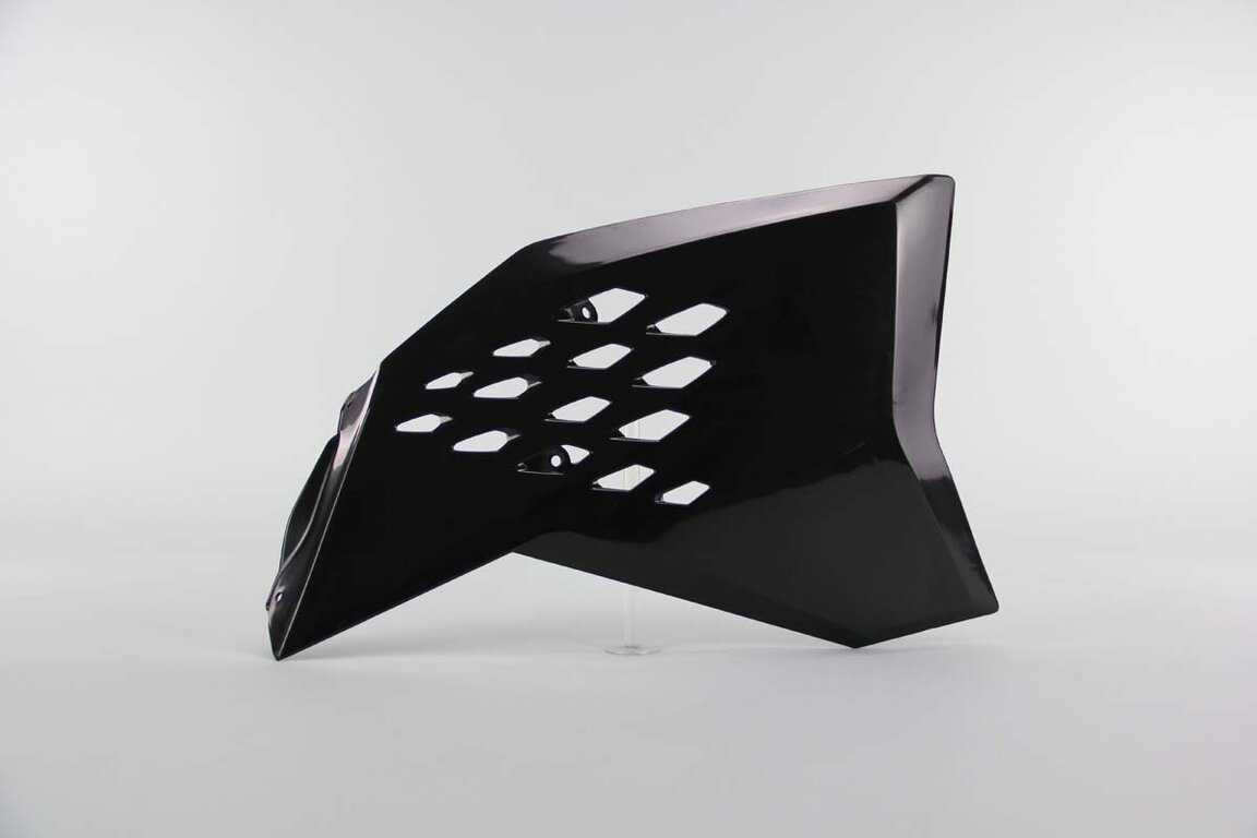 Right Side Polisport Black Radiator Shroud Set replacement plastics for 07-11 KTM EXC, EXCF, SX, SXF, XC, XCF, XCW dirt bikes.