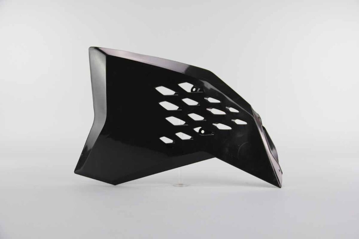 Left Side Polisport Black Radiator Shroud Set replacement plastics for 07-11 KTM EXC, EXCF, SX, SXF, XC, XCF, XCW dirt bikes.