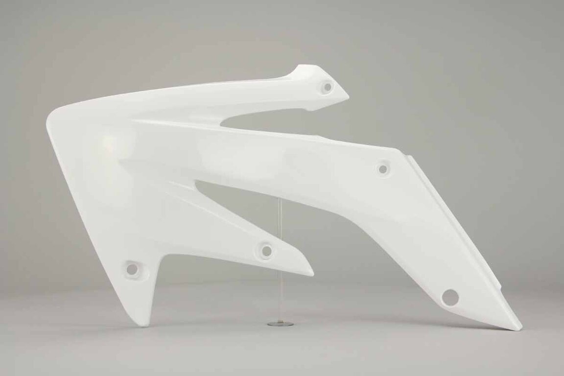 Left Side UFO White Radiator Shroud Set replacement plastics for 04-17 Honda CRF250 dirt bikes.