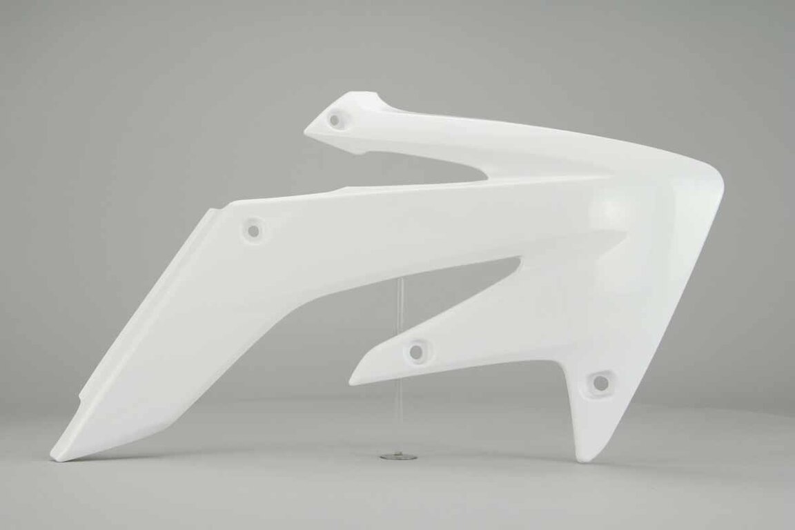Right Side UFO White Radiator Shroud Set replacement plastics for 04-17 Honda CRF250 dirt bikes.