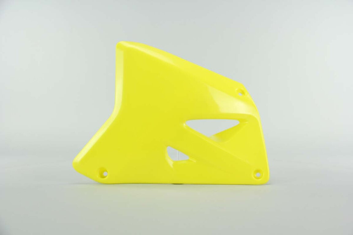 Left Side UFO Yellow Radiator Shroud replacement plastics for 02-26 Suzuki RM85 dirt bikes.