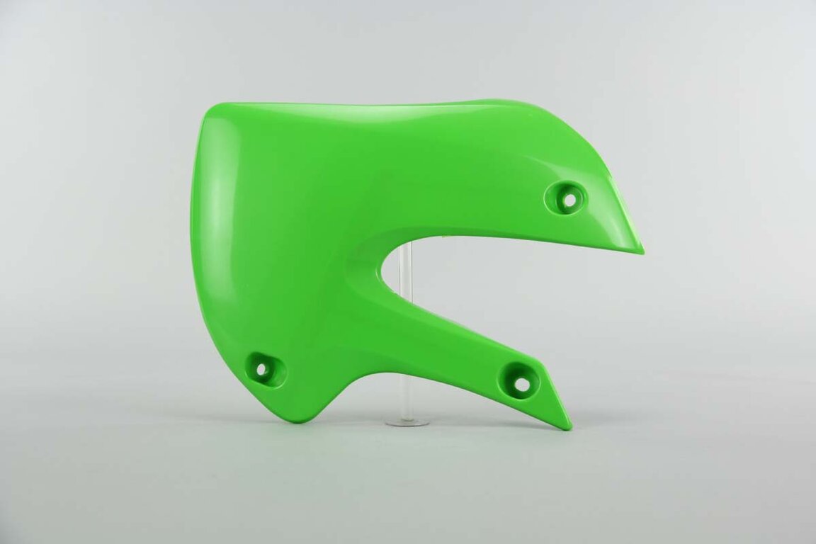 Left Side Polisport Green Radiator Shroud Set replacement plastics for 00-26 Kawasaki, Suzuki KLX110, KX65, RM65 dirt bikes.