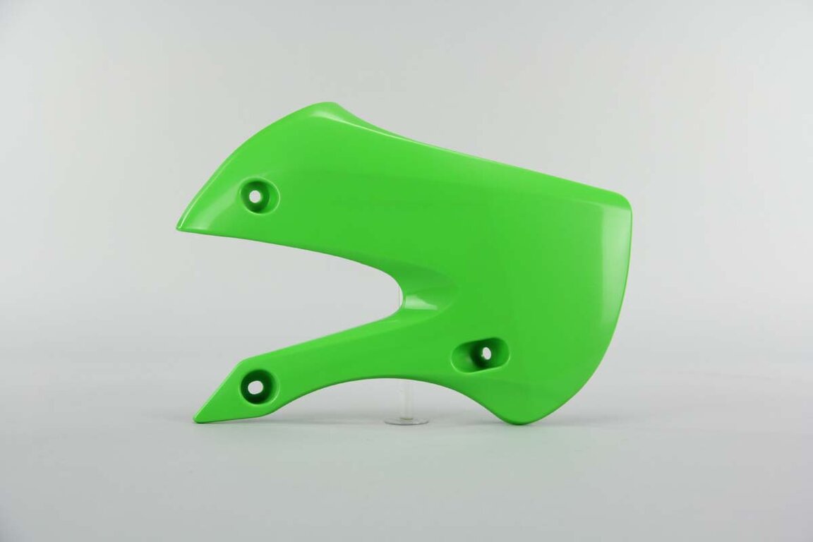 Right Side Polisport Green Radiator Shroud Set replacement plastics for 00-26 Kawasaki, Suzuki KLX110, KX65, RM65 dirt bikes.
